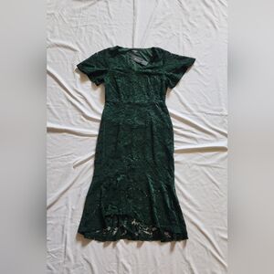 Allegra K Elegant Floral Lace Dress Women V Neck Short Sleeve Cocktail L Green